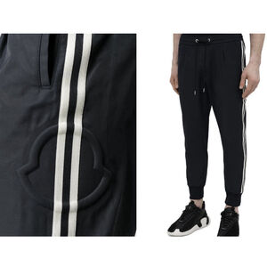 Moncler Men’s Jogginghose Stripe Track Nylon Pants Navy Blue Jogger Size 50
